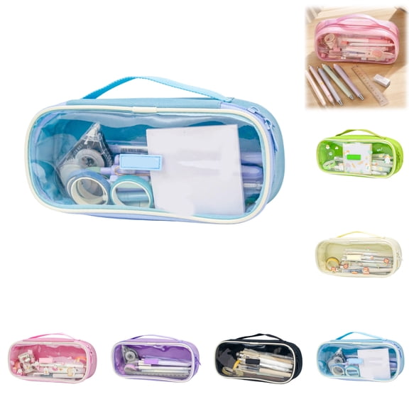 Clear Cosmetic Bag, Travel Makeup Bag, Pencil Case Transparent Pen Case Portable Make Up Organizer for Adult Teen Women Purse for Toiletries Accessories Brushes (Blue)