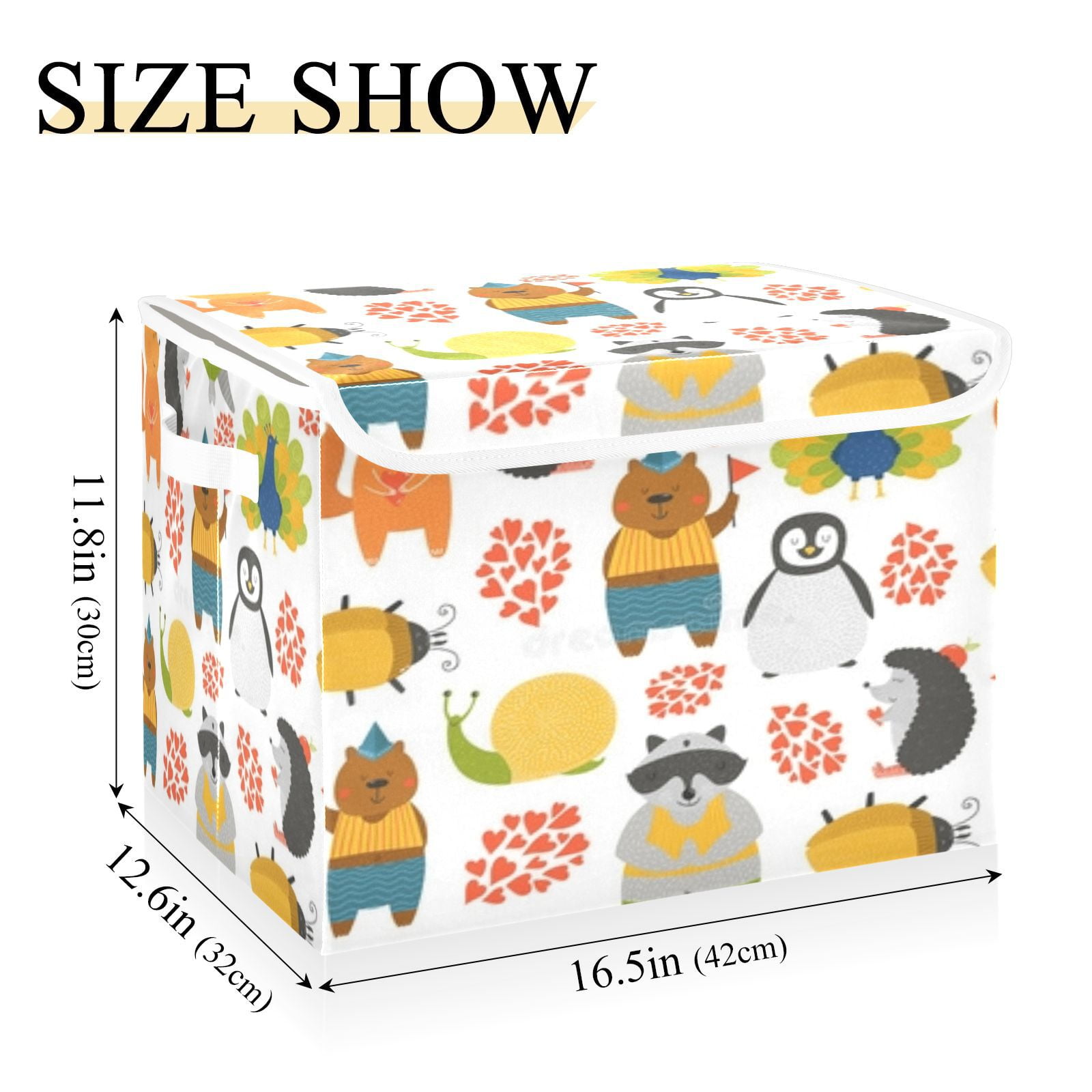 Cute animal pattern background Storage Bins with lid, Decorative Boxes for Shelves, Closet Organizer Basket with Handles, Large,
