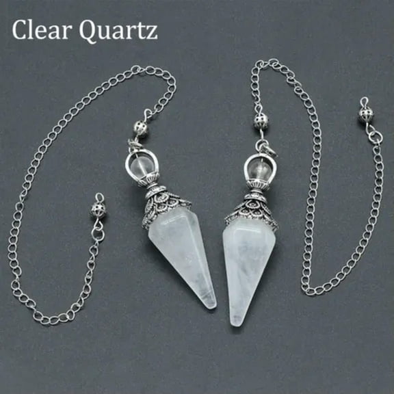 EOEMY Chakra Pendulum Natural Crystal Hexagon Pyramid Chain Pendant Healing Divination-Clear Quartz-1Pc (Random Pick)
