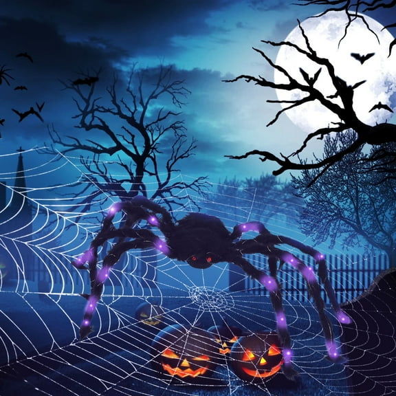 Deago 2.5Ft Halloween Spider Decorations Giant Spider Light Up with Purple LEDs Realistic Scary Fake Spiders for Halloween Party Decoration