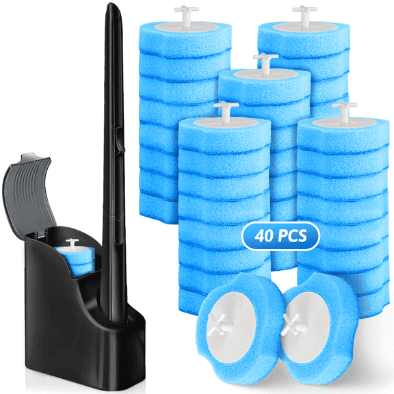 MYSPRI Disposable Toilet Bowl Brush Cleaner 1 Kit with 40 Toilet Scrubber Refills
