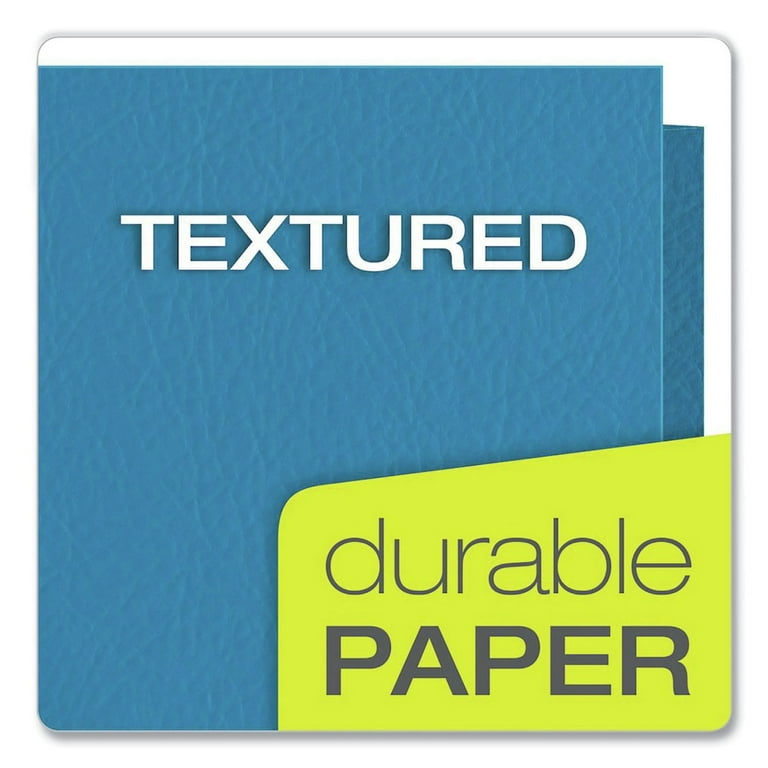 Oxford Twin-Pocket Folder, Leather Grain Paper, Light Blue, 25/Box
