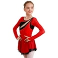 thumbnail image 3 of IEFIEL Kids Girls Lyrical Dance Dress Sparkly Rhinestones Long Sleeve Rhythmic Gymnastics Leotard Figure Skating Dress Red 14, 3 of 7