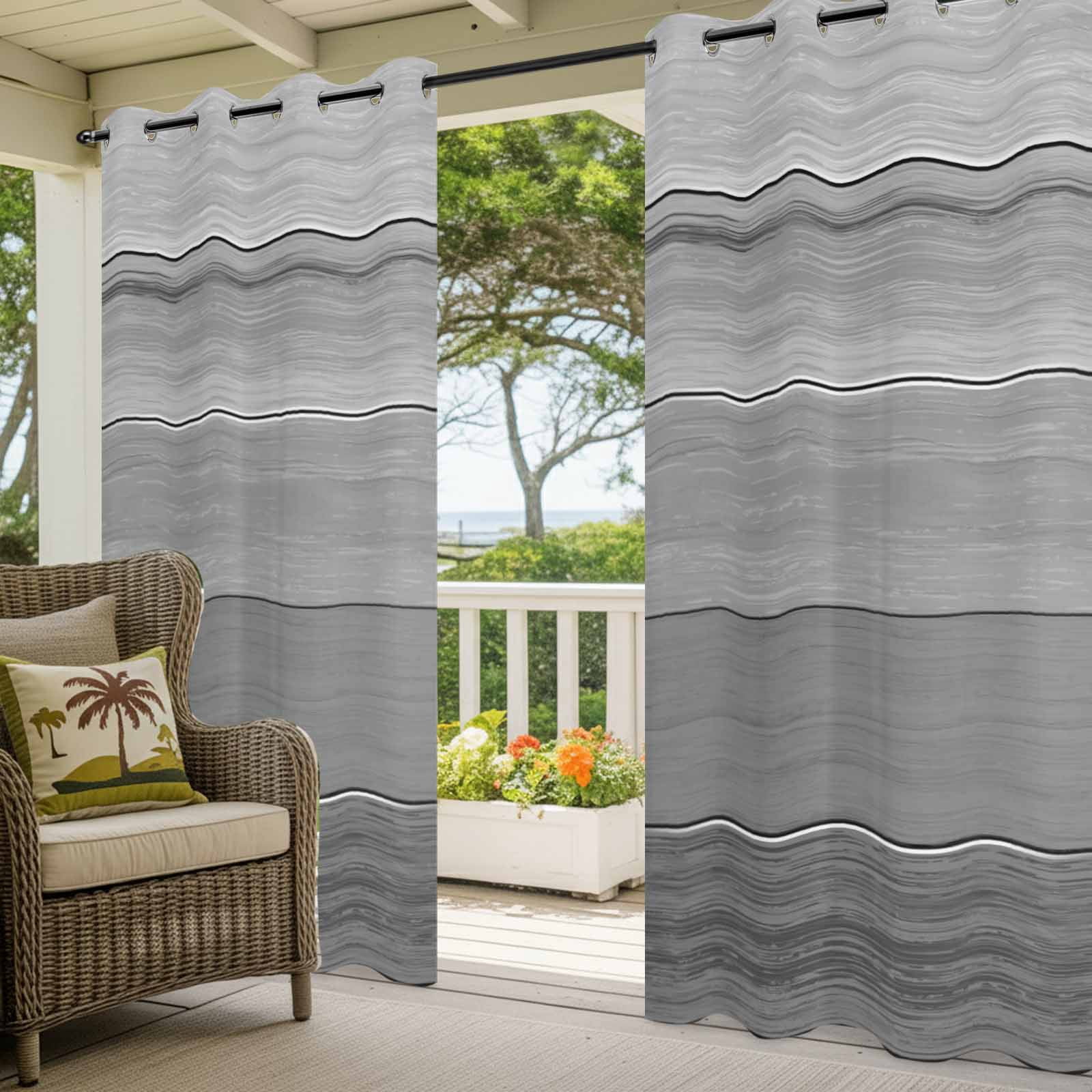 Outdoor Curtains for Patio Waterproof, Grey Ombre Wooden Windproof Pravicy Outside Porch Blackout Curtain, Farmhouse Retro Gray Wood Gradient Sun Blocking Grommets Curtains for Cabana Gazebo 54"x95"
