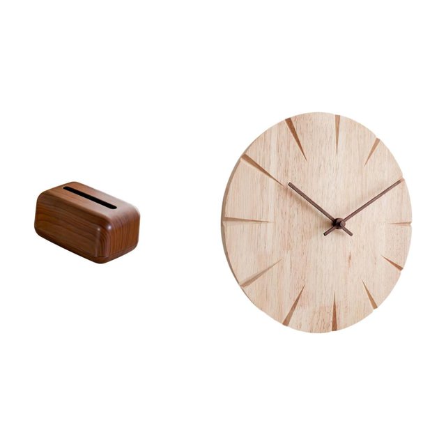 Soporte rectangular multifuncional para pañuelos de papel y reloj de pared de madera maciza. Organizador de diseño creativo para cocina, coche, restau