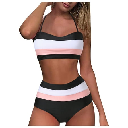 

Womens High Waisted Bikini Waist Bandeau Print High Two Padded Up Push Women Piece Halter Swimwear Swimwears Tankinis Set