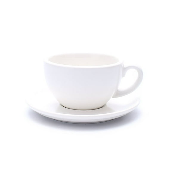 Coffeezone Great Cup Shape For Latte Art Cappuccino Barista Cup Saucer New Bone China For Coffee Shop (Matte White 10.5 Oz)