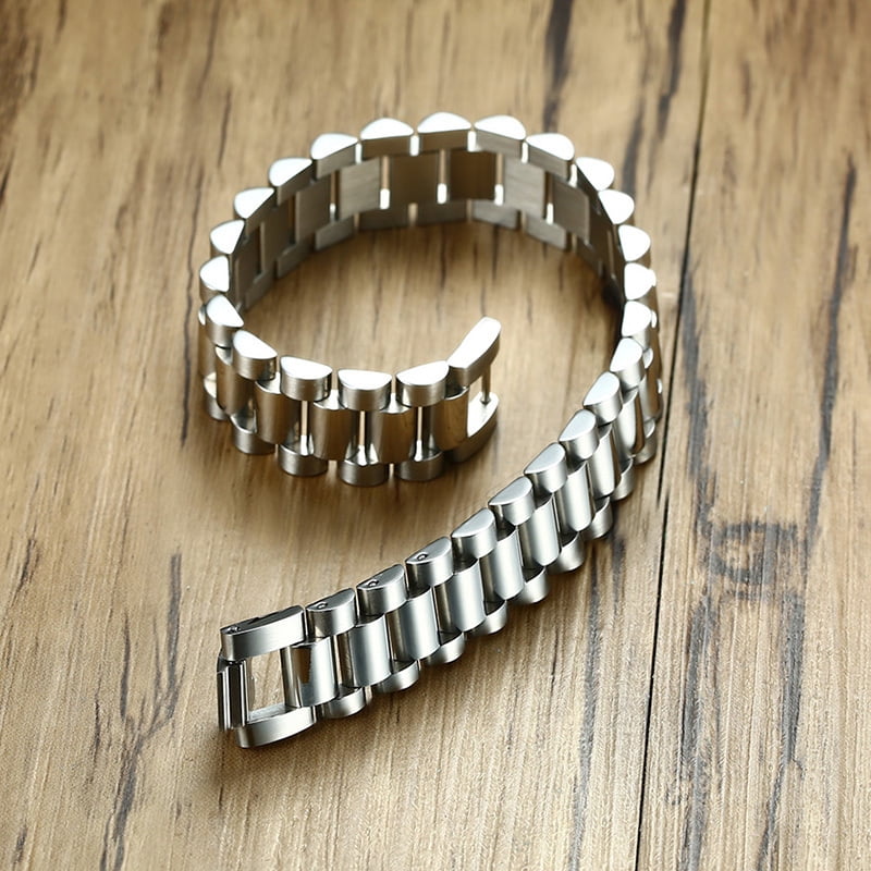 Gent's President Bracelet 14K White Gold Watch Band Bracelet for Men Watchlink Bracelets Jewelry Golden 15MM Wide 8.8 Inches