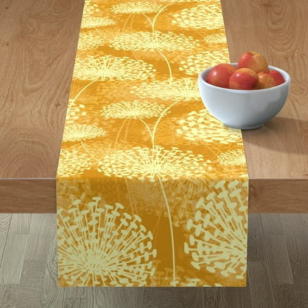 

Cotton Sateen Table Runner 72 - Marigold Yellow Flowers Orange Summer Dandelion Vintage Floral Print Custom Table Linens by Spoonflower