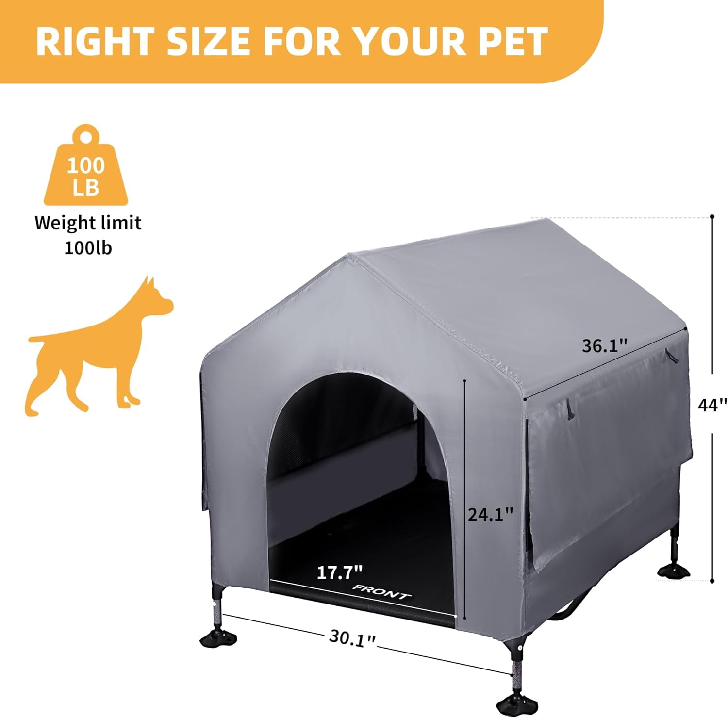 42" Dog House Outdoor Indoor with Breathable Mesh Windows, 2-in-1 Outside Dog House Elevated Dog Bed Cot Dog Tent Shade Shelter, Easy to Assemble & Clean (42 INCH)