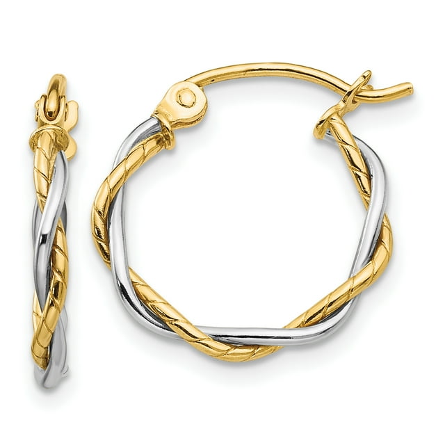 Boucles d'Oreilles Créoles Torsadées Rondes en Or Bicolore 14k 1,8 mm
