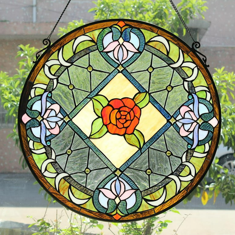 CHLOE Enchanted Tiffany-Style Floral Stained Glass Window Panel 25