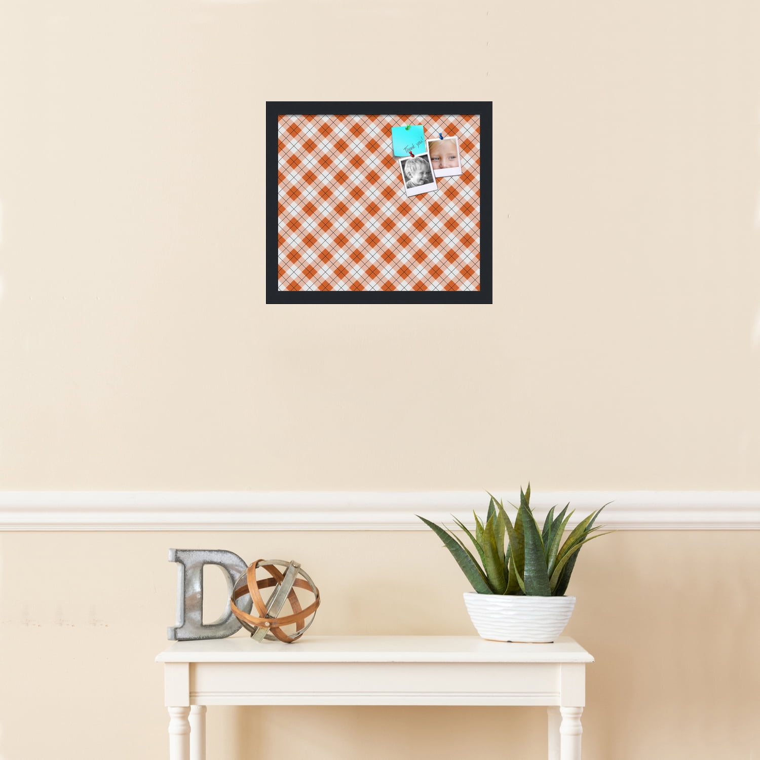 PinPix ArtToFrames 14x12 Custom Cork Bulletin Board Argyle Burnt Orange   Poster Board Has a Fabric Style Canvas Finish, Framed in Satin Black (PinPix-634)