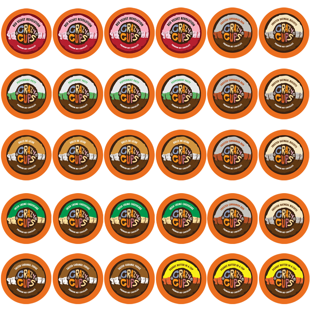 Crazy Cups Hot Chocolate Variety Pack, Single Serve pods, 30 Count for Keurig K Cup Brewers