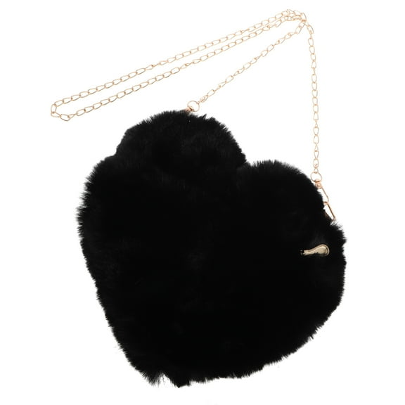 Hytrove Heart Clutch Furry Heart Shaped Purse Black Faux 1 Pcs Coin Purse For Women And Girls