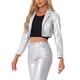thumbnail image 4 of BLAZER CORTO DE CUERO SINTÉTICO INSPIRE CHIC PARA MUJERES, CON SOLAPA EN V, CIERRE DE UN SOLO BOTÓN, CHAQUETA DE MOTO PU L PLATA, 4 of 6