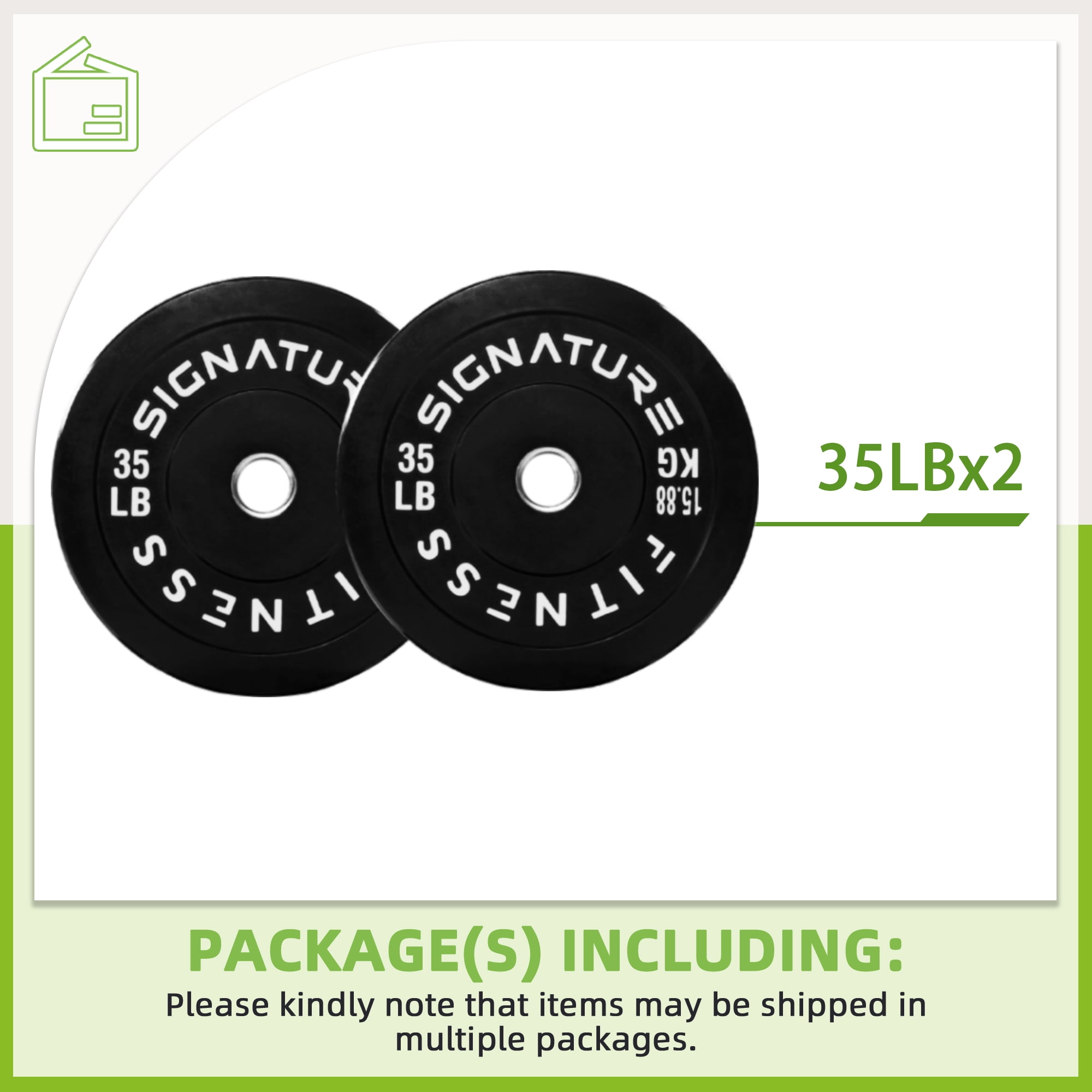 FlexWave 35LB Olympic Bumper Plates Pair, 2-Inch Rubber Olympic Weight Plates with Steel Hub, Solid Color, for Strength Training & Home Gym