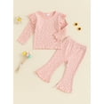 thumbnail image 2 of Suealasg 2Pcs Little Girl Fall Clothes 6M 1T 2T 3T 4T 5T Toddler Girl Casual Autumn Outfits Short Sleeve Flower Print T-Shirts Tops and Elastic Waist Flare Pants Set, 2 of 7