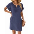 thumbnail image 4 of Women Lace V Neck Casual Boho Dress Comfy Short Sleeve Flowy Hem A Line Beach Dress Navy Blue XXL, 4 of 9