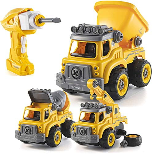 Toddler DIY Assembly Construction Truck Kids Stem Building Toy Age 4,5 Cement Mixer Building Toys Gifts for Boys & Girls Age 3yr-6yr Take Apart Toys with Electric Drill