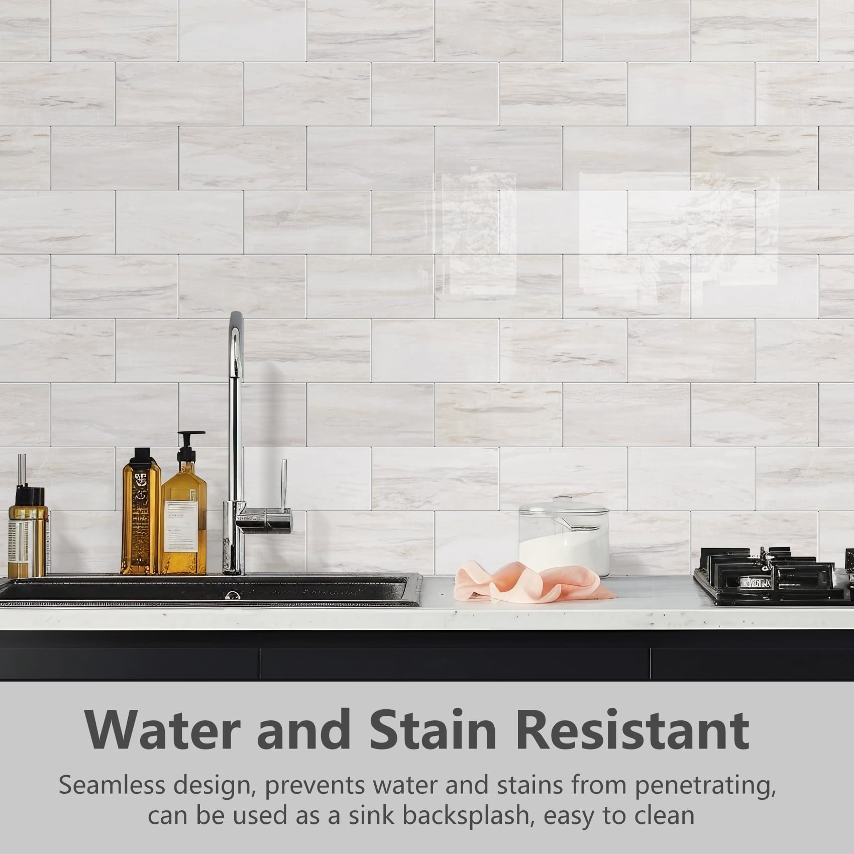 Subway Tile Peel And Stick Backsplash  Glossy Light Brown Pvc Self Adhesive On For Kitchen Bathroom(10 Sheets)