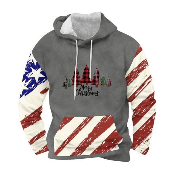 Sudadera con capucha para hombre, informal, con cordón, estampado navideño, deportiva, blusa de poliéster