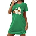thumbnail image 3 of Sakmal Vêtements de Nuit Verts pour Femmes Grande Taille Halloween Robe de Nuit Extensible Ultra-Douce Col Rond Manches Courtes Imprimé Fantôme Courtes Chemises de Nuit P-2TG, 3 of 4