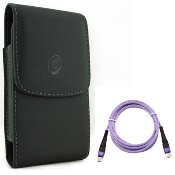 For Galaxy A73 /A23 /A14 /A13 - Purple 6ft PD Cable w Case Belt Clip, Type-C to USB-C Long Charger Cord Power, Leather Holster Cover for Samsung Galaxy A73 /A23 /A14 /A13 5G