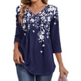 thumbnail image 2 of Fantaslook 3/4 Length Sleeve Womens Tops Dressy Casual Boho Blouses V Neck Pleated Tunic Tops Work Shirts, 2 of 9