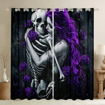 Castle Fairy Female Men Gothic Skeleton Black Out Curtains,Purple Floral Rose Curtains Pack of 2 (42x63 Each),Happy Valentine's Day Bedroom Curtains,Ultra Soft Home Decor