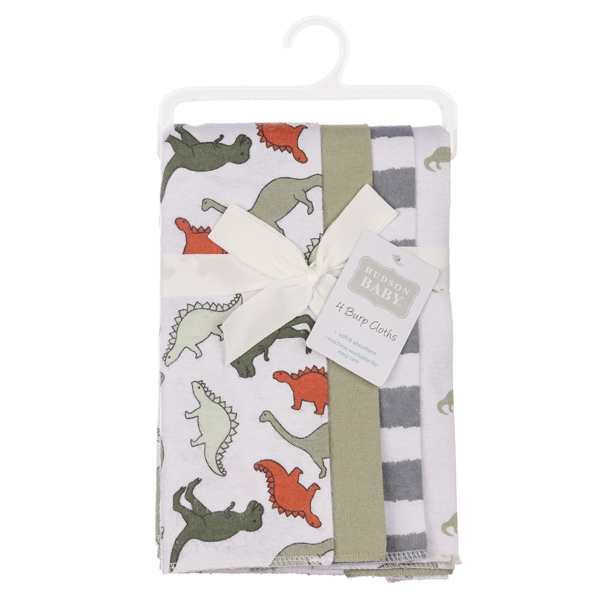 Hudson Baby Cotton Flannel Burp Cloths 4-Pack, Multi Color Dino, One Size