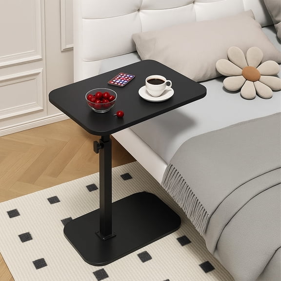 PinkSheep Adjustable Small Side Table Sofa End Table Couch Arm Table Tray for Living Room Small Spaces, Walnut