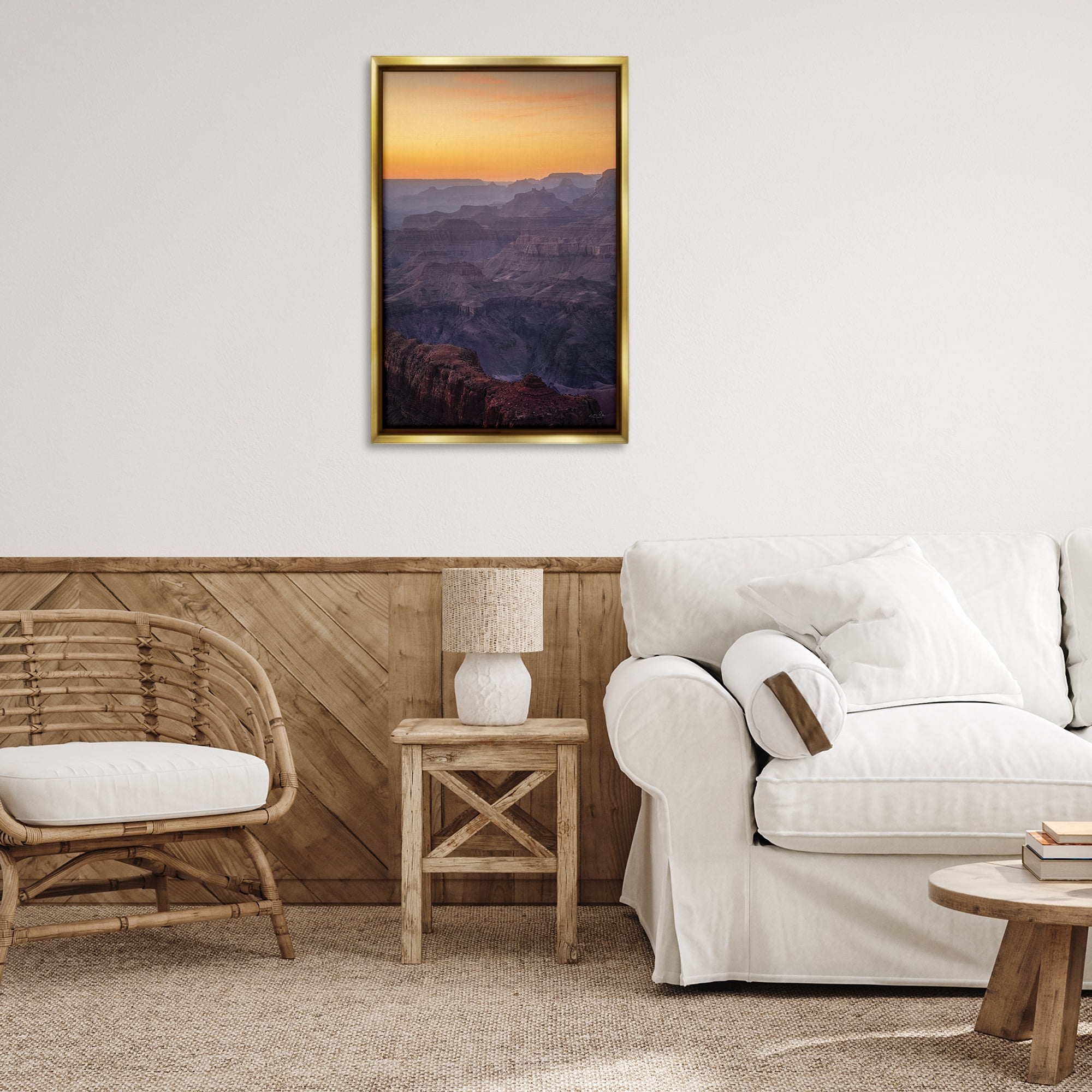 Stupell Industries Orange Sunset Canyon Landscape & Nature Photography Gold Floater Framed Canvas Art Print Wall Art, 21 x 31