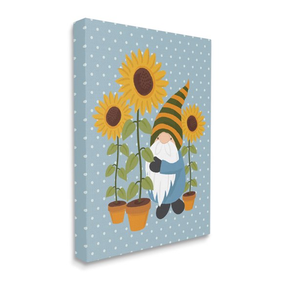 Stupell Industries Sunflower Garden Gnome Striped Hat Blue Polka Dots, 16 x 20, Designed by Lisa Whitebutton