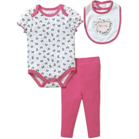 Rene Rofe Newborn Girl 3pc Bodysuit, Bib & Pants