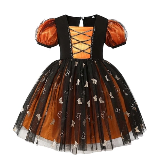 Girls Halloween Princess Dress Witch Glitter Butterfly Mesh Tutu Soft Mesh Puff Short Sleeve Cosplay Costume For Girls 3-8 Years Old