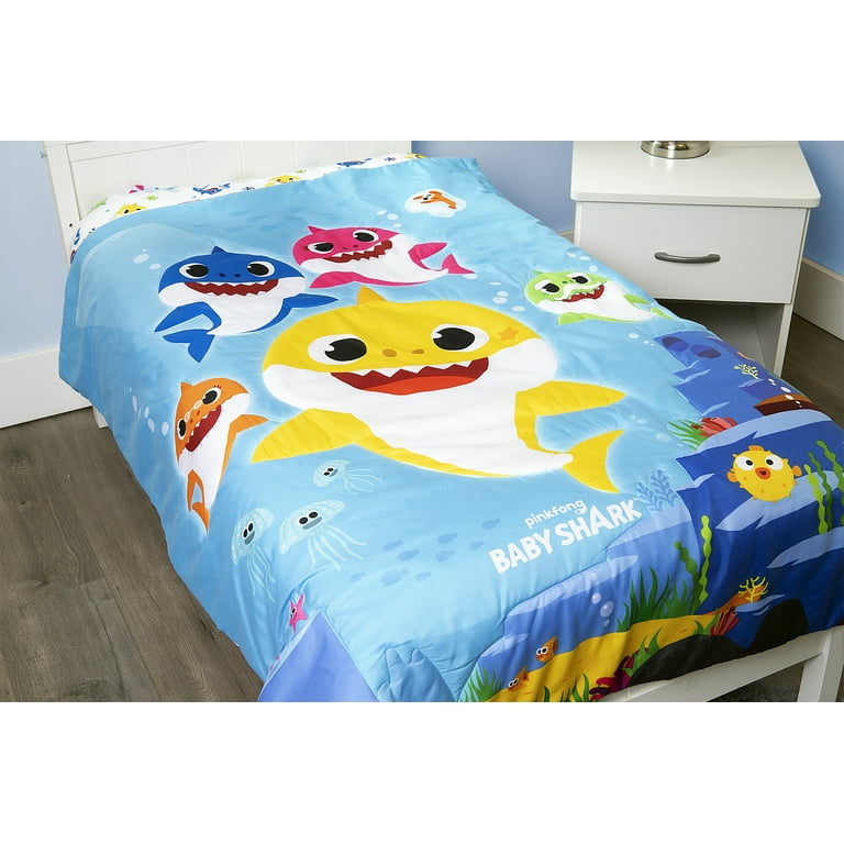 Baby Shark 4 Piece Bedding Set for Toddler Bed Blue Yellow