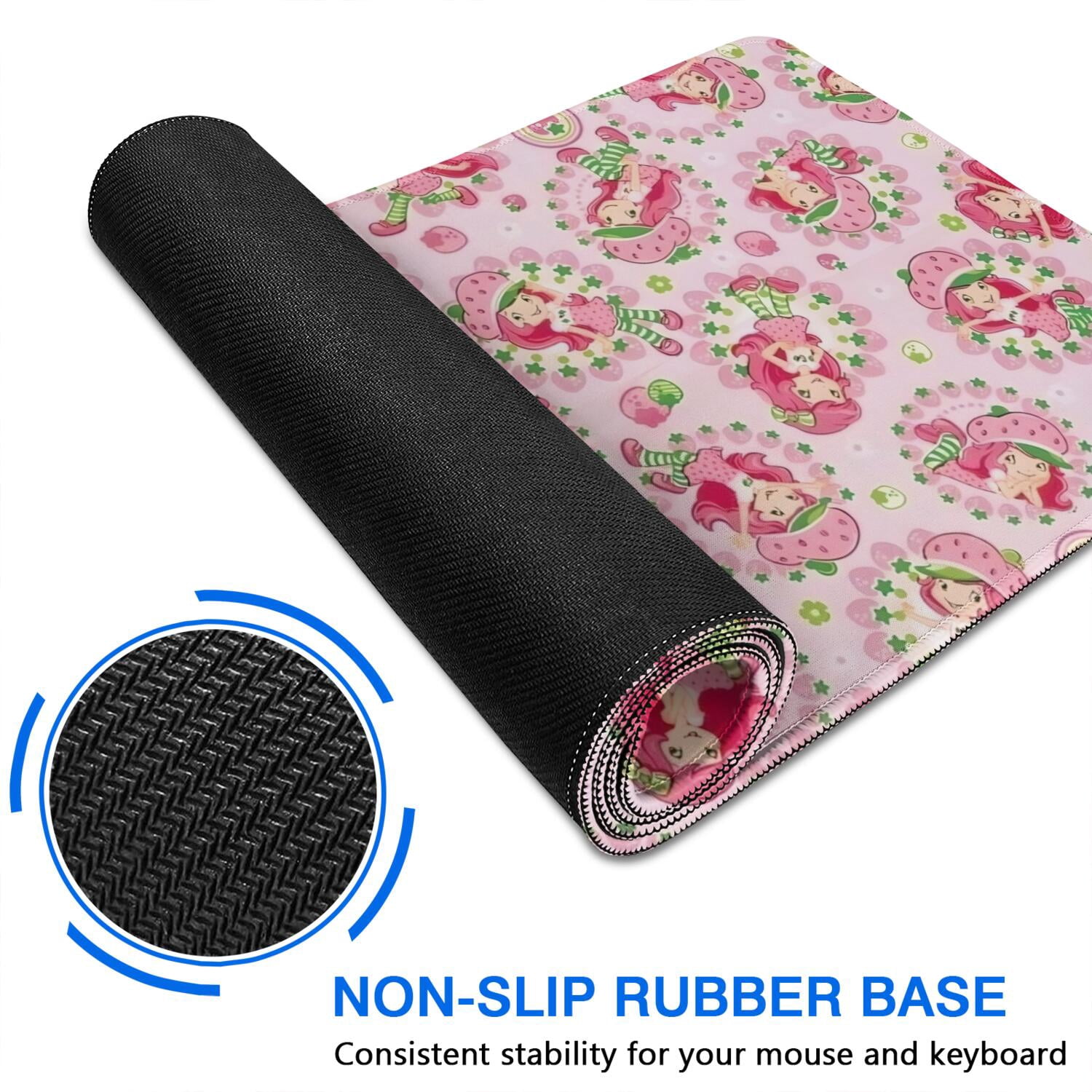 Long Mouse Pads for Desk,Strawberry Princess Pattern Desk Mats on Top Of Desks, Desk Mouse Pad Extra Large with 3mm Non-Slip Base and Stitched Edge for Gaming,Office,Work,Home 31.5"x15.7"