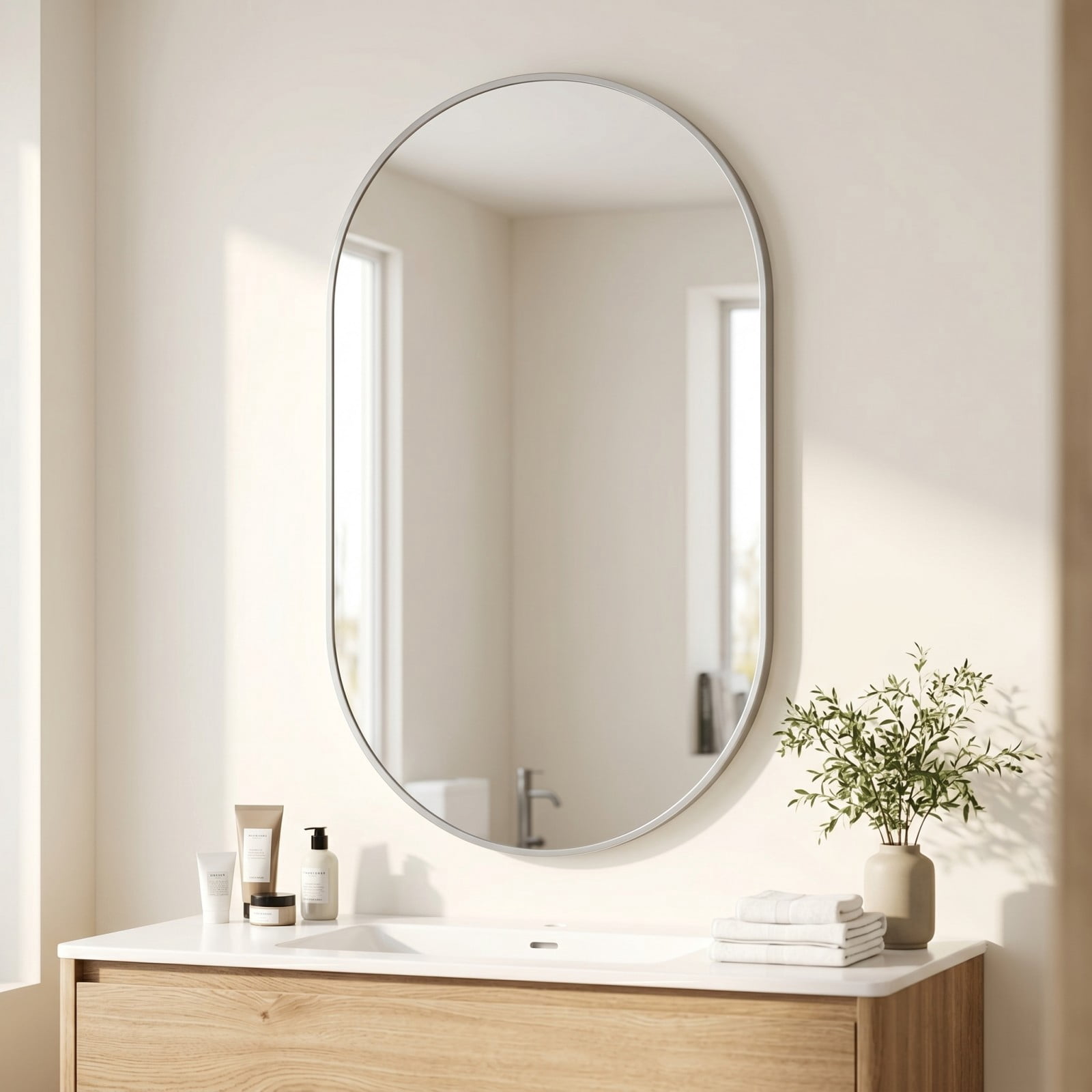 Gleamira 16"x24" Oval Mirror Bathroom Vanity Mirror Wall-Mounted Mirror, Silver