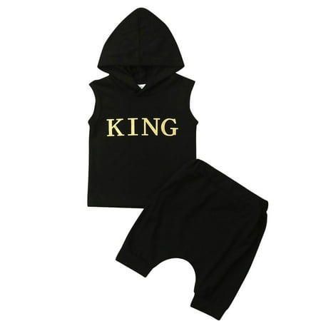 

Baby Boy Clothes King Hooded Vest Tops+Shorts 2Pcs Outfits Set Tracksuit