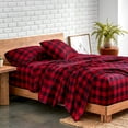 thumbnail image 3 of Bare Home Luxury 100% Cotton Flannel Queen Sheet Set, Deep Pocket, 4-Piece, Buffalo Plaid - Red/Black, 3 of 10