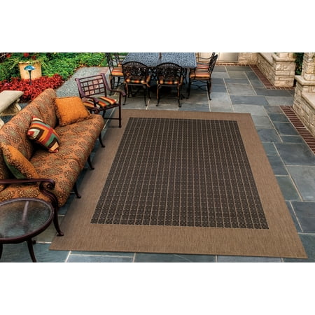 Couristan Recife Checkered Field Area Rug  8 6  x 13   Black-Cocoa Couristan Recife Checkered Field Indoor/ Outdoor Area Rug in Black-Cocoa: Indoor and Outdoor Rated Features a Structured  Flat Woven Construction that has a Smooth Surface Made from 100% Polypropylene  Making It Durable  Stain Resistant  and Easy to Clean UV Resistant to Keep Colors Brighter for Longer Pet-friendly