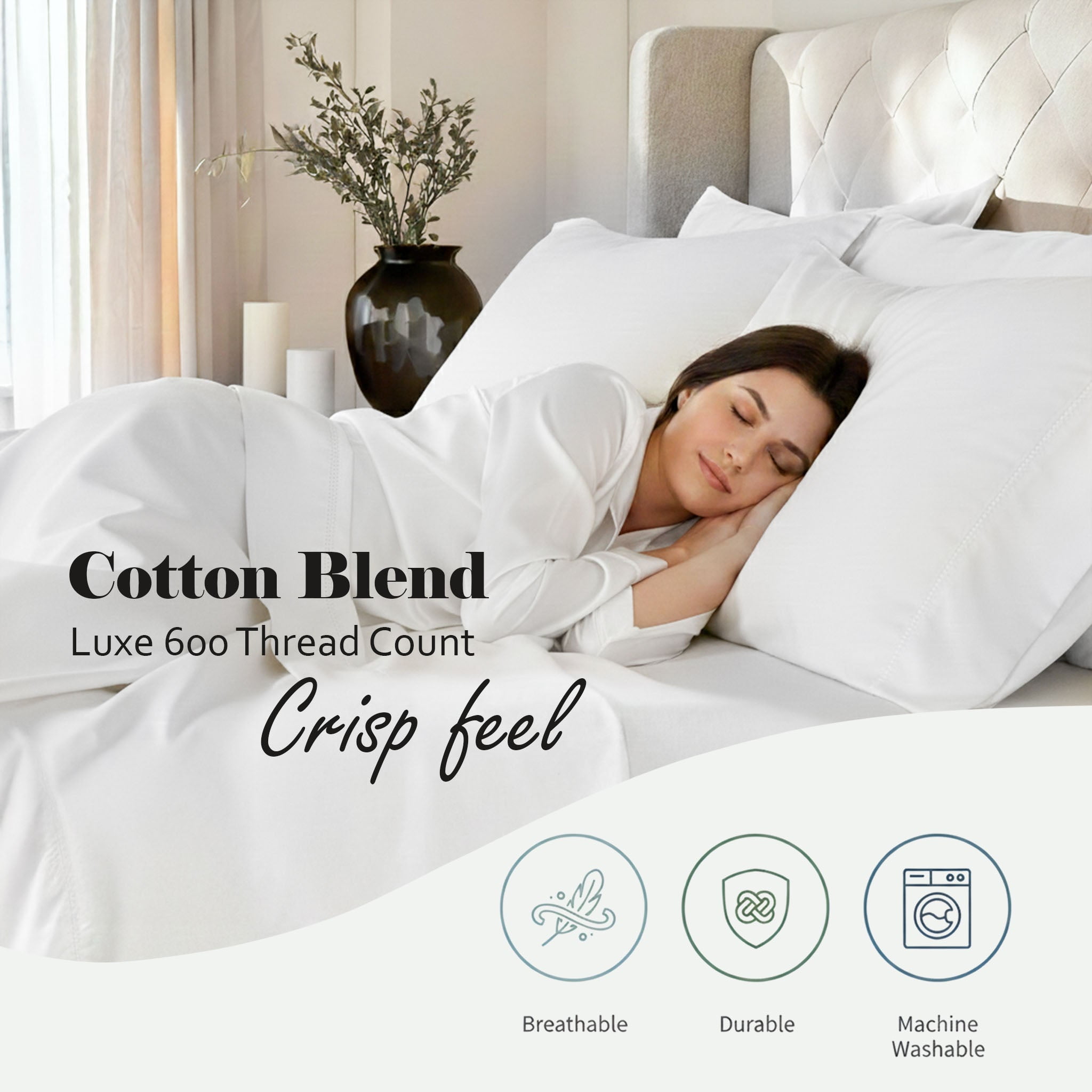 Superior Cotton Blend 600 Thread Count Embroidered Sheet Set, Split King, White