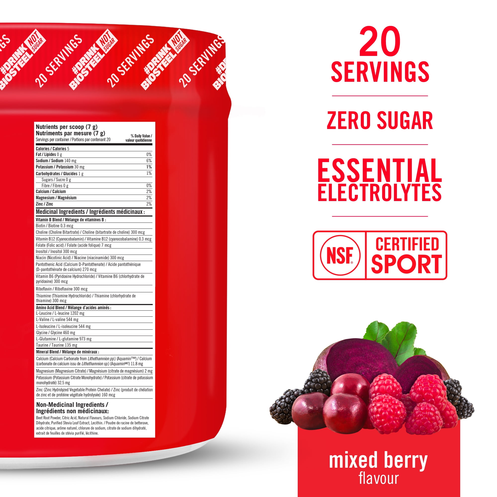  BIOSTEEL Hydration Mix - Sugar Free, Essential Electrolyte  Sports Drink Powder - Mixed Berry - 45 Servings : Health & Household