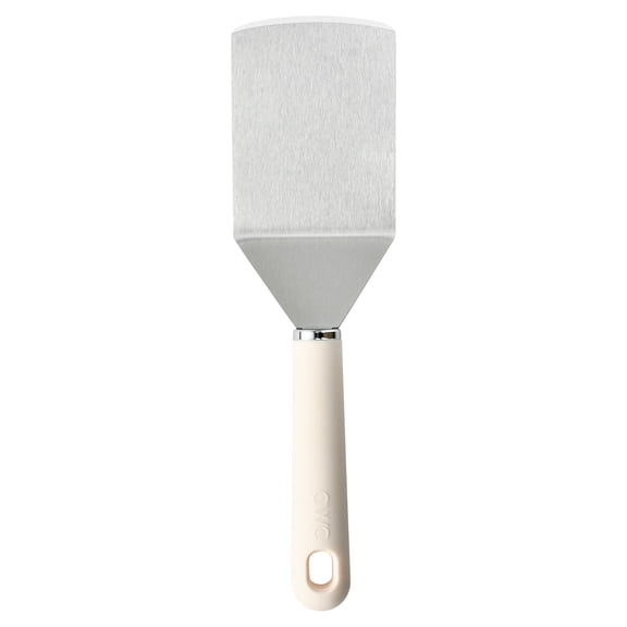 Cook with Color 12.6" Stainless Steel Griddle Turner, Flat Top Spatula with Silicone Grip, Cream