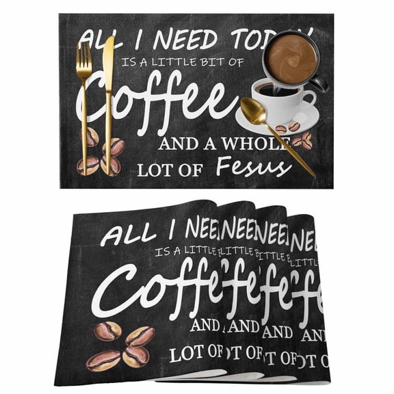 Coffee Beans Placemats Set of 2, Coffee Cup Letterings Art Print Non-Slip Place Mats Washable Table Mats for Kitchen Dining Table Decorations Indoor/Outdoor