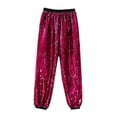 thumbnail image 4 of QHFBli Mens Contrast Sequin Carrot Pants Elastic Waist Skinny Straight Leg Pants, 4 of 4