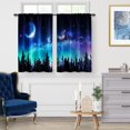 thumbnail image 2 of Galaxy Forest Tree Kitchen Curtains - Fall Night Starry Sky Stars Moon Decor Halloween Decoration Rustic Short Drapes for Dining Room Rod Pocket Window Drapes 2 Panels Set, 28"x36", 2 of 5