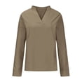 thumbnail image 6 of FRSASU Womens Tops Long Sleeve V Neck Loose Solid Color Casual Beach Pullover Shirts Khaki, 6 of 7