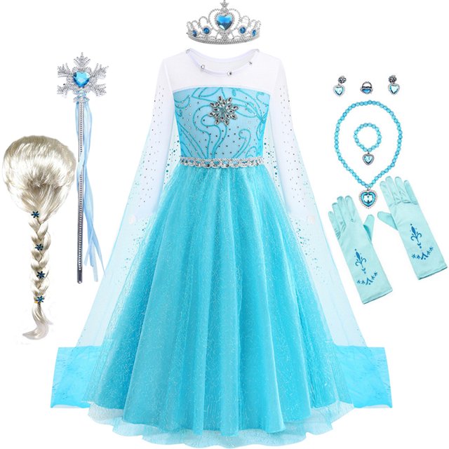 Vestido de Elsa de Disney para niñas, disfraz de Reina de las Nieves, vestido de Elsa y Anna, disfraz de niña para fiesta de cumpleaños, disfraz de Frozen para carnaval infantil